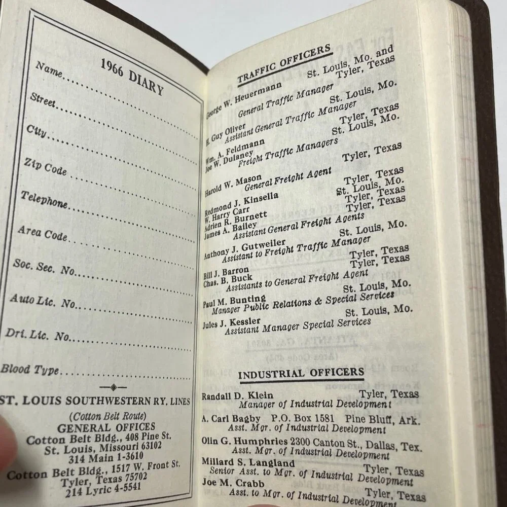 1966 Cotton Belt Route Pocket Diary St Louis Southwestern Railway RR Book